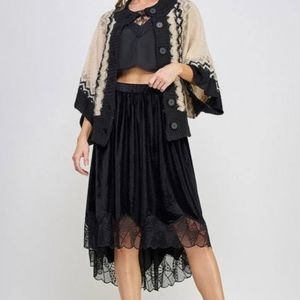 Black Velvet Light Lace Hem POL Women's Skirt S NWOT